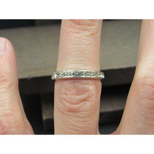 Size 6 Sterling Silver Cloudy Crystals Channel Band Ring